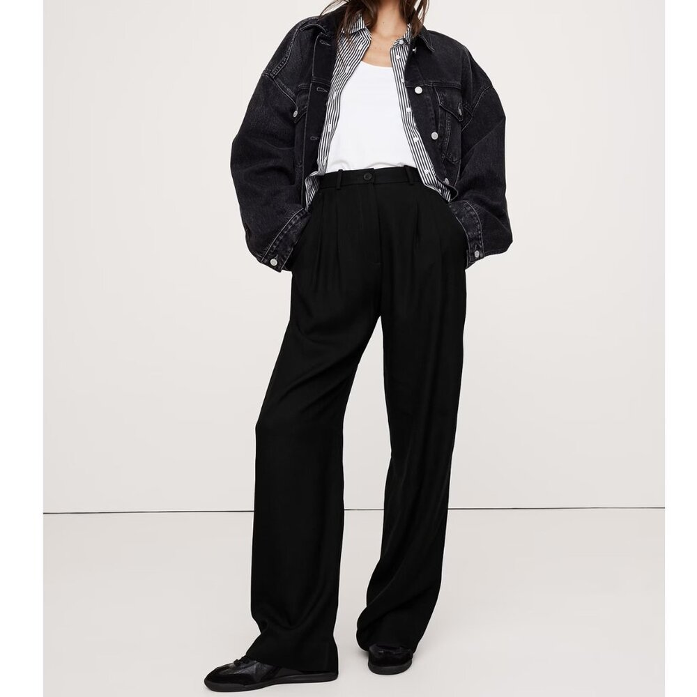 NWT! Banana Republic Black SoHo Wide-Leg Drapey Twill High-Rise Pants 14R